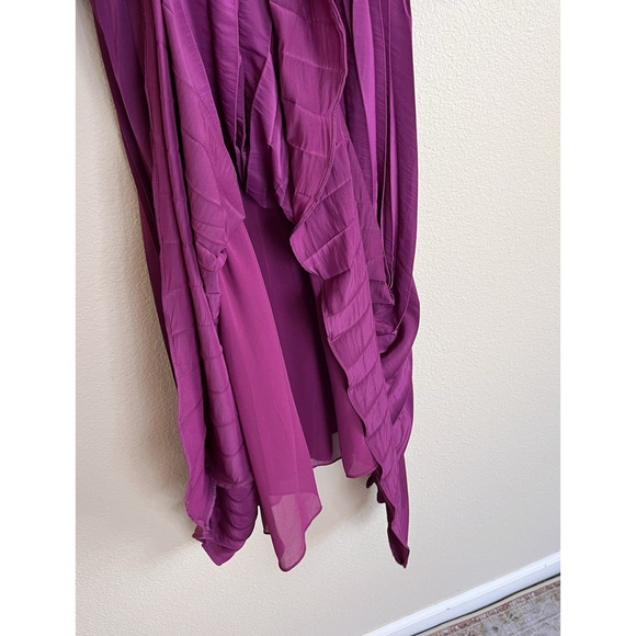 Ramy Brook Sadie Long Sleeve Pleated Midi Dress Size XS PLBRY Shoulder Pads - Picture 7 of 16